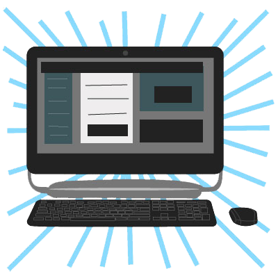 shining computer with content displaying in rows columns and grids on the monitor