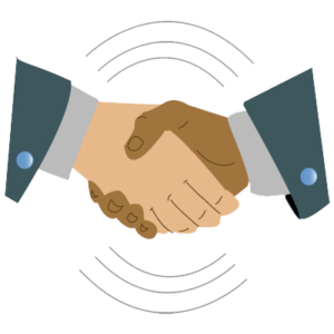 graphic of two hands shaking one with light skin tone and the other with a darker skin tone