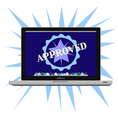 laptop with approved seal displaying on the monitor